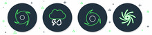 Set Line Cloud With Rain And Lightning, Tornado, And Icon. Vector
