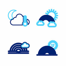 Set Line Rainbow With Sun, Cloud, Clouds And And Thermometer Moon Icon. Vector