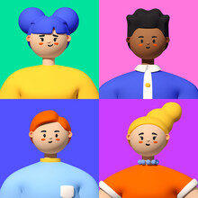 Video Chat With Four Teenagers - Realistic Colorful 3d Illustration