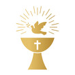 golden baptismal font and dove with olive branch, Holy Spirit symbol- vector illustration