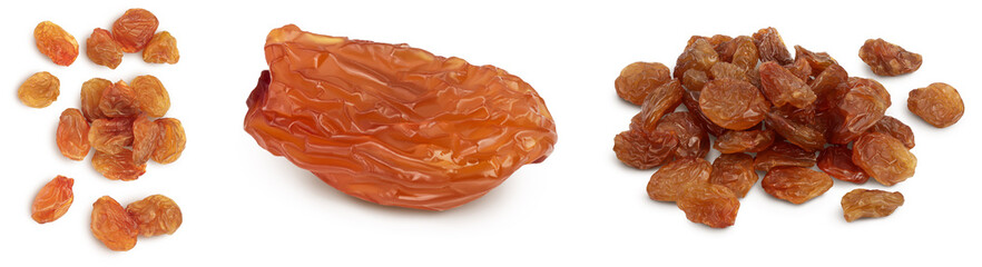 Wall Mural - Brown raisin isolated on white background with clipping path. Top view. Flat lay. Set or collection