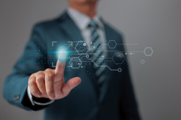 Poster - Biometrics identification and fingerprint scanning enable security access. Business technology security internet network concept.