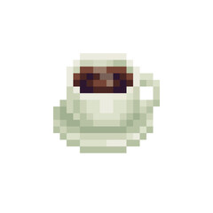 Poster - Hot Beverage. Coffee cup icon. Pixel art style. 8-bit. Sticker design. Isolated vector illustration.