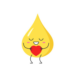 Wall Mural - Drop of vegetable oil cute character cartoon love sign heart favorite smiling face emotions joy happy vector illustration.