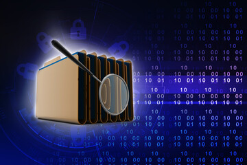 Aufkleber - laptop folder and magnify glass 3d illustration