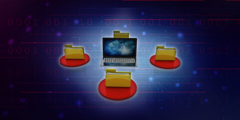 Poster - 3d rendering Documents copying one file to another with laptop
