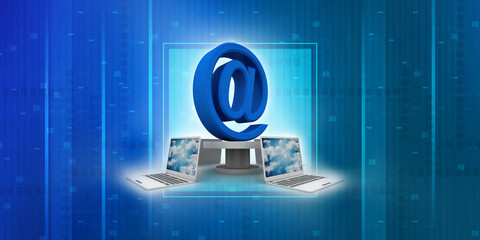 Poster - 3d rendering technology Computer network with e mail sign