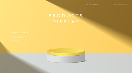 Wall Mural - abstract minimal scene, cylinder podium in yellow background for product presentation displays.