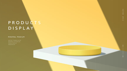Wall Mural - Abstract minimal scene, cylinder podium in yellow background for product presentation displays.
