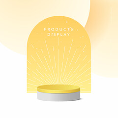 Wall Mural - Abstract minimal scene, cylinder podium in yellow background for product presentation displays.