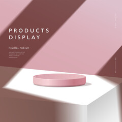 Wall Mural - Abstract minimal scene, cylinder podium in pink background for product presentation displays.