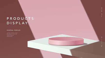 Wall Mural - Abstract minimal scene, cylinder podium in pink background for product presentation displays.
