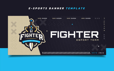 Fighter Esports Gaming Banner Template with Logo for Social Media