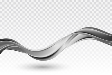 Abstract vector gray wave flow on transparent background.Gray abstract wave motion.