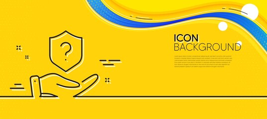 Poster - protection shield line icon. abstract yellow background. helping hand sign. question mark symbol. mi