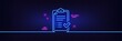 © blankstock - Neon light glow effect. Approved checklist line icon. Accepted or confirmed sign. Report symbol. 3d line neon glow icon. Brick wall banner. Approved checklist outline. Vector