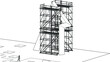 under construction with scaffolding architecture 3D illustration line sketch