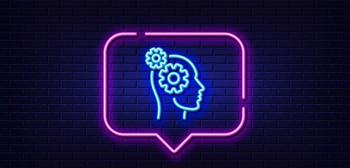 Poster - Neon light speech bubble. Thoughts line icon. Teamwork sign. Core value symbol. Neon light background. Thoughts glow line. Brick wall banner. Vector