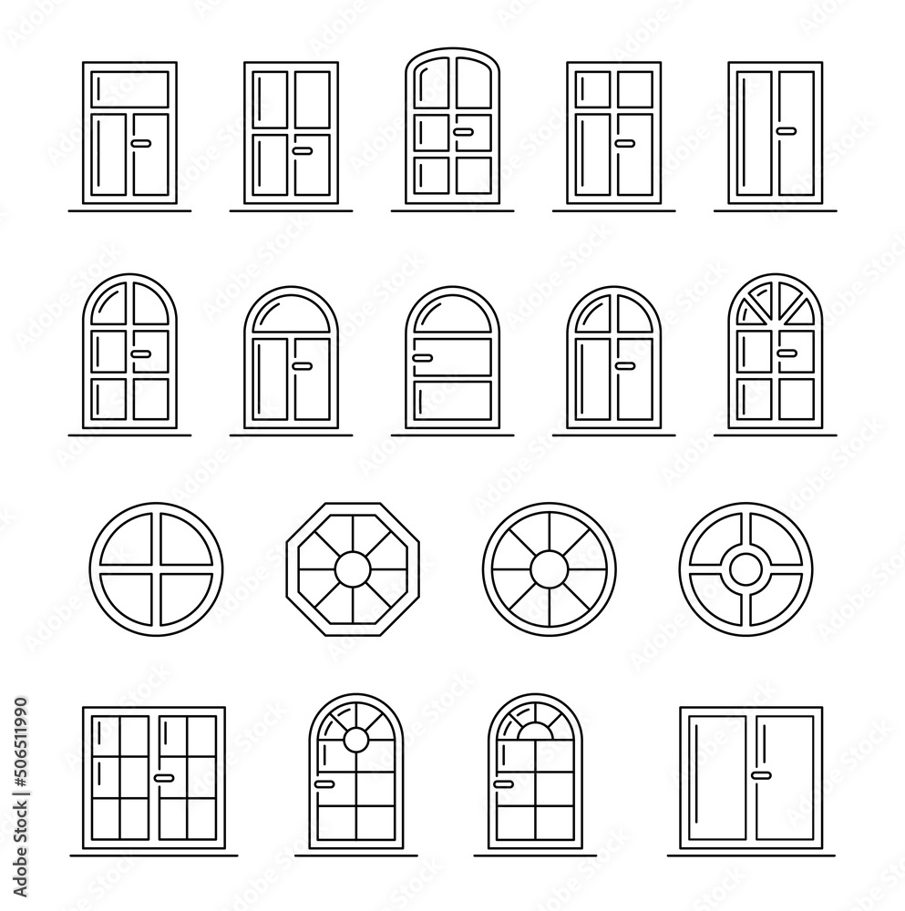 Building Window Icon In Computer Set Windows line icon. Architecture elements. Linear icons isolated on ...