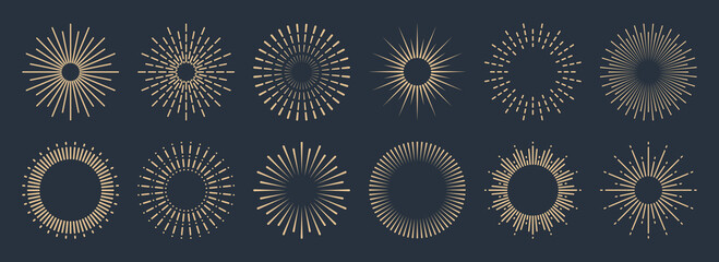 vintage sunburst collection. bursting golden sun rays. fireworks. logotype or lettering design eleme