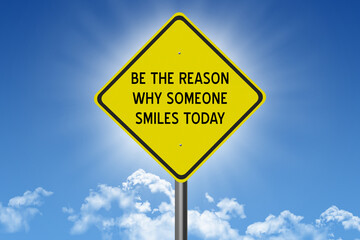 sign on blue sky background with sun and clouds and inspirational text