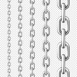 Realistic seamless metal chain with silver links on checkered background. Vector illustration.