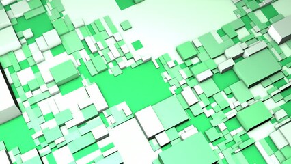 Poster - Background with many different squares. Motion. 3D surface with lots of squares and cubes. Background with moving pattern of squares
