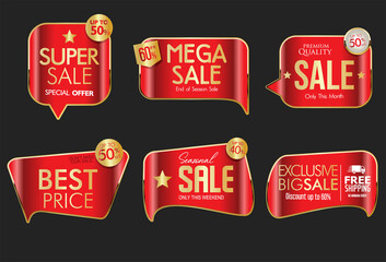 Collection of red badges and labels modern super sale style  