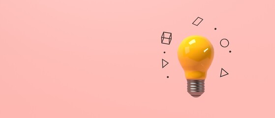 Poster - Light bulb with flying geometric shapes - 3D render