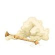 Heap of clean wool with wooden spindle vector illustration.