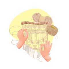 Woman braiding macrame flat vector character isolated. Home decor accessory cartoon style illustration