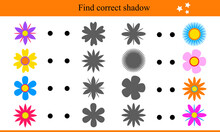 Find Correct Shadow For The Flowers. Educational Game For Children. Vector Illustration