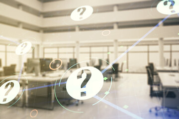 Aufkleber - Double exposure of abstract virtual question mark hologram on modern corporate office background. Sociology and psychology concept