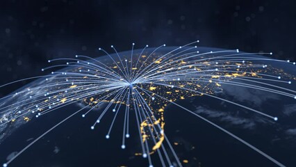 Wall Mural - Tech earth globalization in 3d animation. Global Business dots on rotating planet.