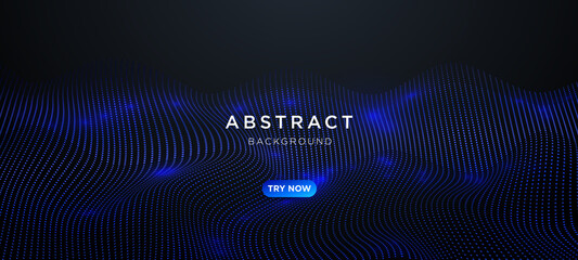 Poster - Vector wave light dotted particle wavy flowing blue pink color isolated on black background for concept of AI technology, digital, communication, science, music	
