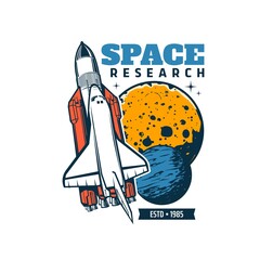 Wall Mural - spaceship icon with vector space shuttle, moon and earth planets, stars and asteroids. galaxy univer