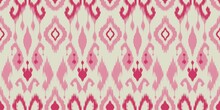 Motif Ethnic Handmade Beautiful Ikat Art. Ethnic Abstract Floral Pink Background Art. Folk Embroidery, Peruvian, Indian, Asia, Moroccan, Turkey, And Uzbek Style. Aztec Geometric Art Ornament Print.