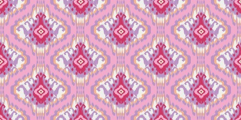 Wall Mural - Motif ethnic damask beautiful Ikat art. Ethnic abstract pink ogee background art. folk embroidery, Peruvian, Indian, Asia, Moroccan, Turkey, and Uzbek style. Aztec geometric art ornament print.