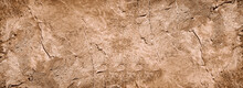 Light Brown Rock Texture. Rough Mountain Surface. Close-up. Beige Stone Background With Space For Design. Web Banner. Wide. Panoramic. Sandstone. Solid, Rocky, Slate.