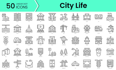 Set of city life icons. Line art style icons bundle. vector illustration