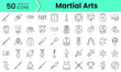 Set of martial arts icons. Line art style icons bundle. vector illustration