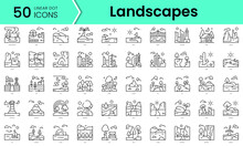 Set Of Landscapes Icons. Line Art Style Icons Bundle. Vector Illustration