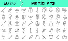 Set Of Martial Arts Icons. Line Art Style Icons Bundle. Vector Illustration