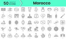 Set Of Morocco Icons. Line Art Style Icons Bundle. Vector Illustration