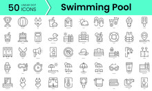 Set Of Swimming Pool Icons. Line Art Style Icons Bundle. Vector Illustration