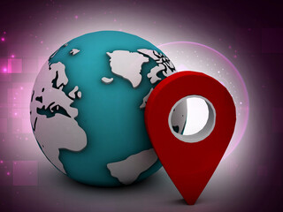 Fototapete - 3d rendering earth with map pointer