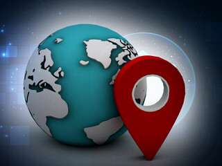 Fototapete - 3d rendering earth with map pointer