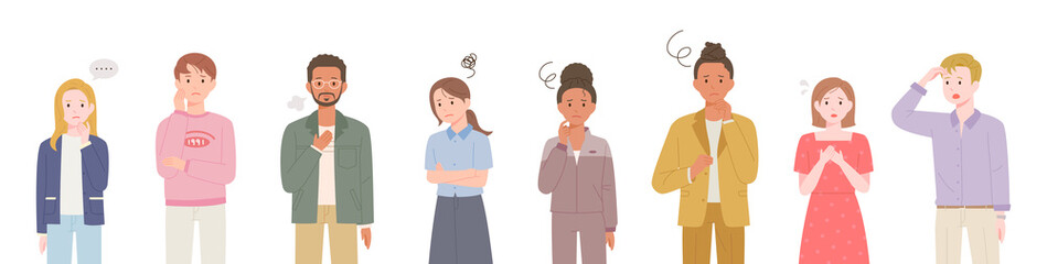 Poster - people have serious facial expressions and gestures. flat design style vector illustration.