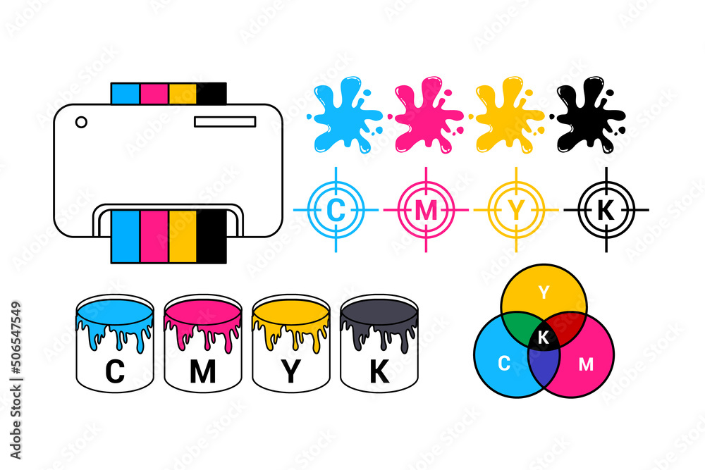 vector illustration of printer icon in CMYK colors. CMYK icon. cmyk ink ...