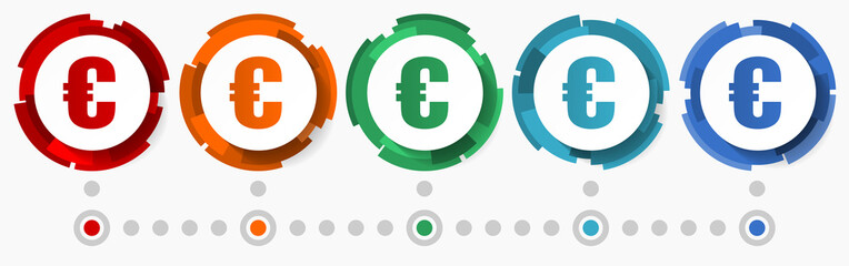 Aufkleber - Euro currency, business concept vector icon set, modern design abstract web buttons i n 5 color options, infographic template